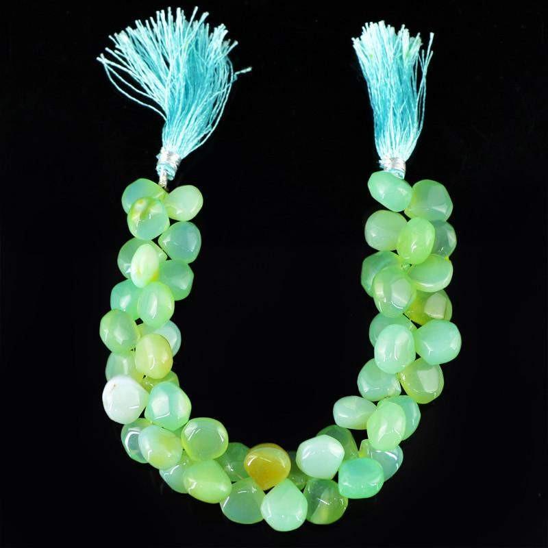 gemsmore:Natural Drilled Green Chalcedony Untreated Beads Strand
