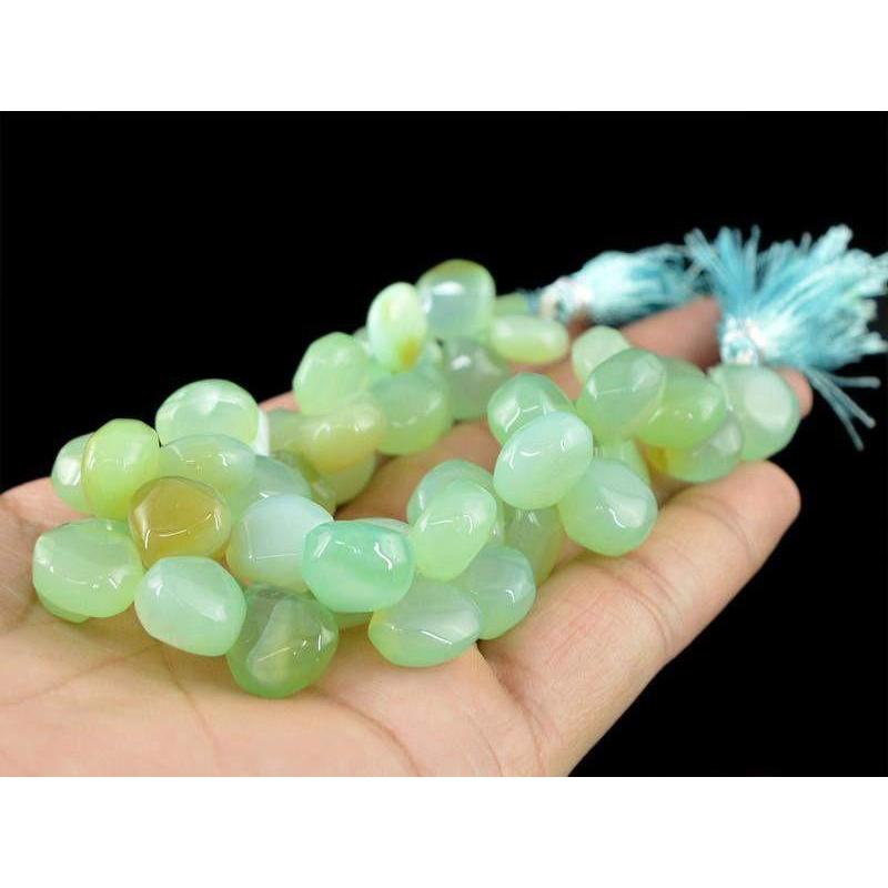 gemsmore:Natural Drilled Green Chalcedony Untreated Beads Strand