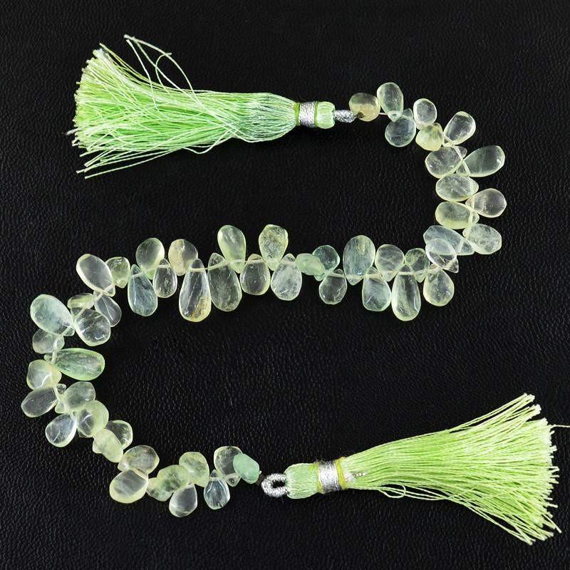 gemsmore:Natural Drilled Green Fluorite Untreated Beads Strand