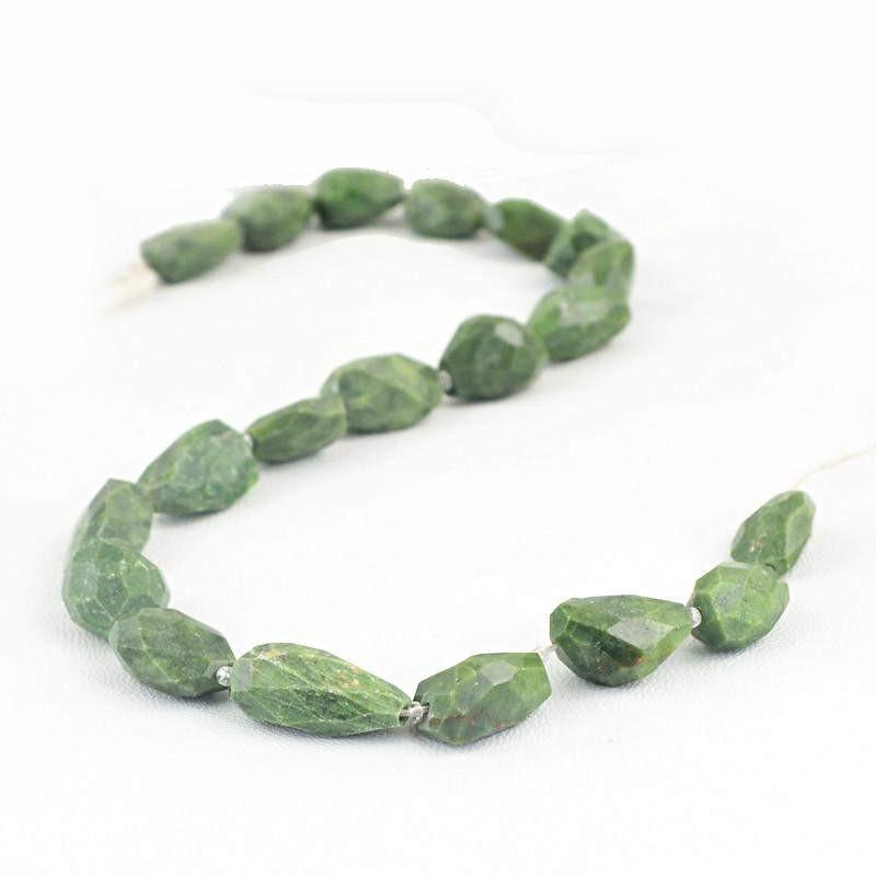 gemsmore:Natural Drilled Green Jasper Faceted Beads Strand