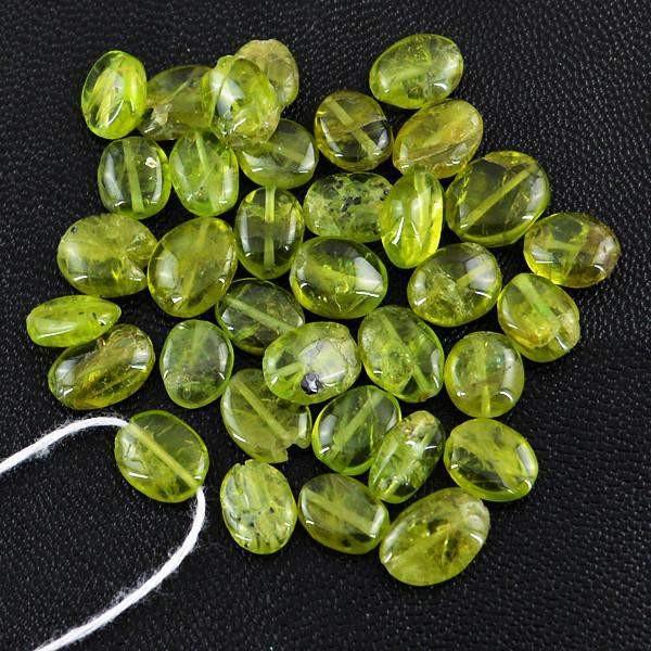 gemsmore:Natural Drilled Green Peridot Oval Shape Beads Lot