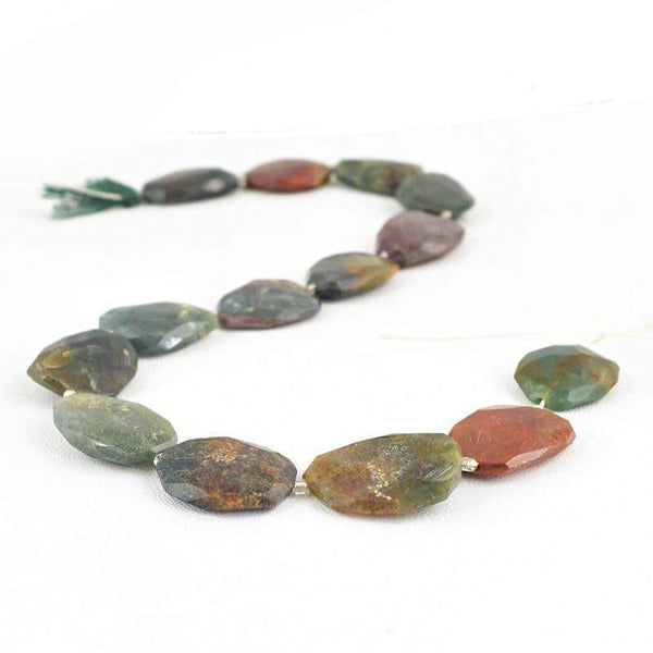 gemsmore:Natural Drilled Moss Agate Faceted Beads Strand