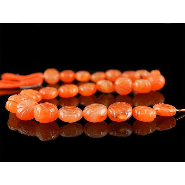 gemsmore:Natural Drilled Orange Carnelian Carved Beads Strand