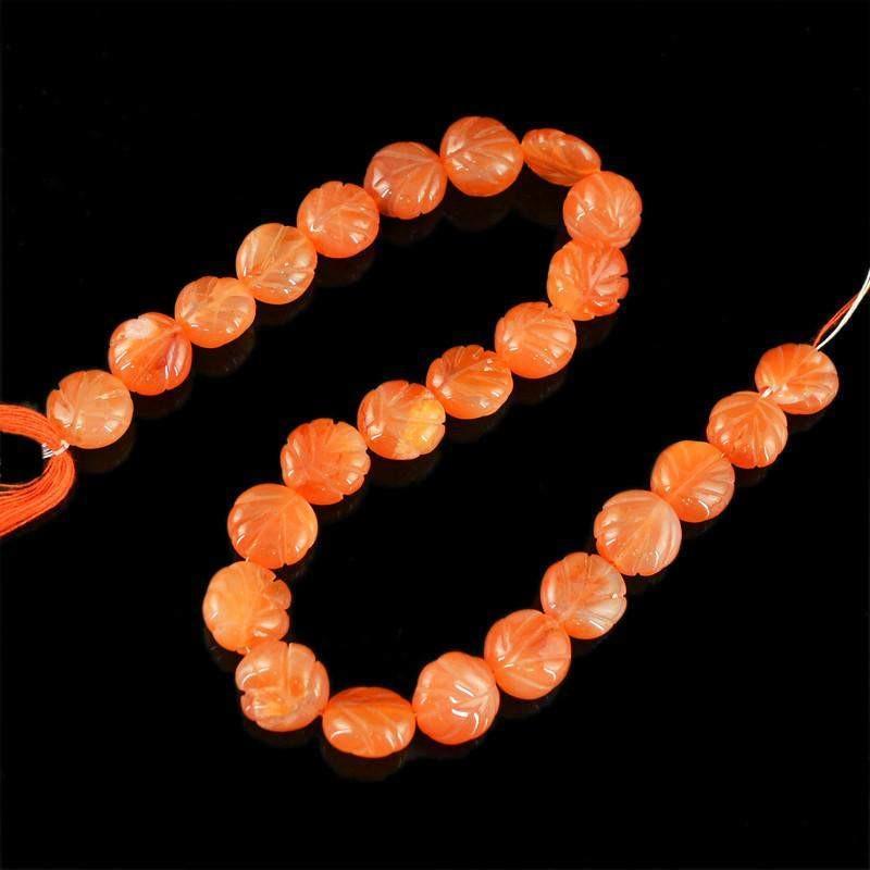 gemsmore:Natural Drilled Orange Carnelian Carved Beads Strand
