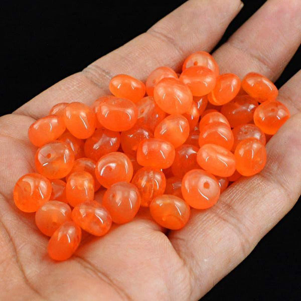 gemsmore:Natural Drilled Orange Carnelian Round Shape Beads Lot