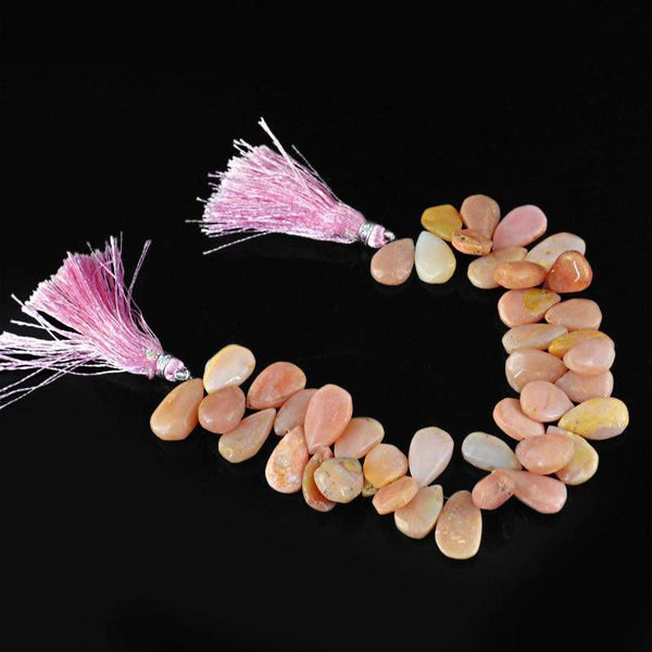 gemsmore:Natural Drilled Pink Australian Opal Pear Shape Beads Strand