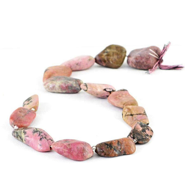 gemsmore:Natural Drilled Pink Rhodonite Beads Strand
