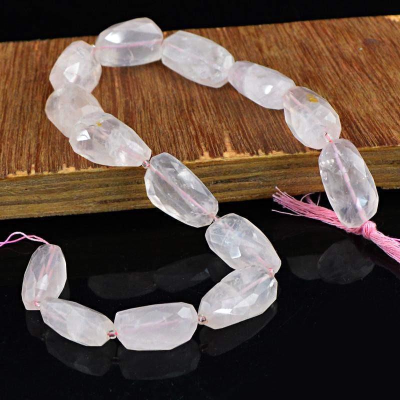 gemsmore:Natural Drilled Pink Rose Quartz Faceted Beads Strand