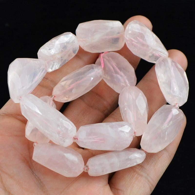 gemsmore:Natural Drilled Pink Rose Quartz Faceted Beads Strand