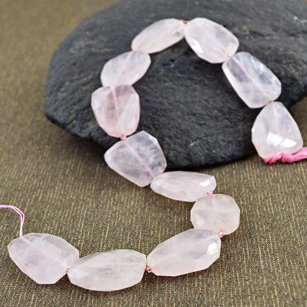 gemsmore:Natural Drilled Pink Rose Quartz Faceted Beads Strand