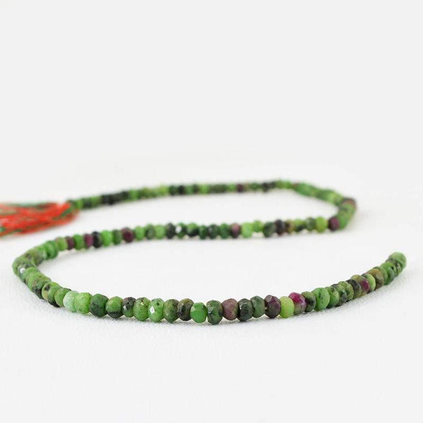 gemsmore:Natural Drilled Ruby Ziosite Round Faceted Beads Strand