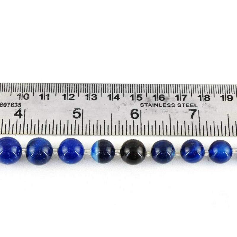 gemsmore:Natural Drilled Untreated Blue Onyx Round Shape Beads Strand