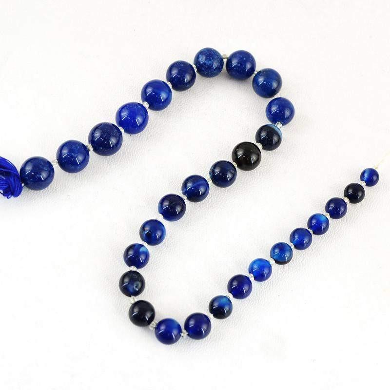 gemsmore:Natural Drilled Untreated Blue Onyx Round Shape Beads Strand