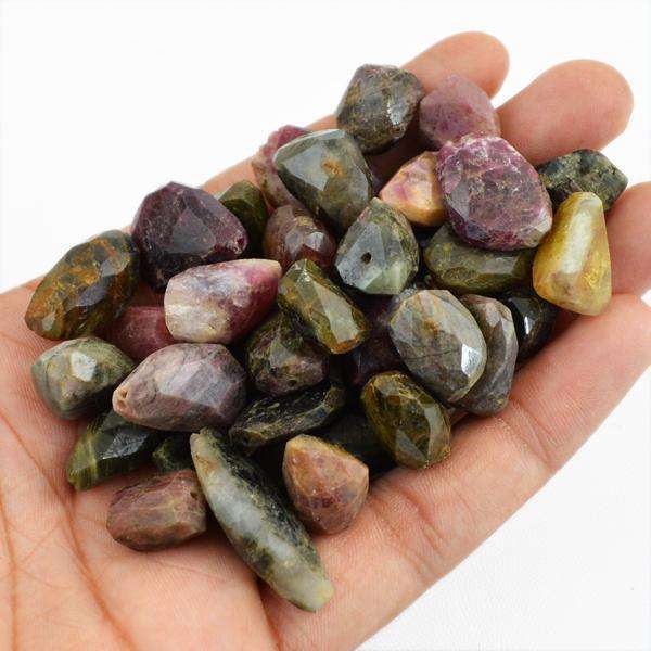 gemsmore:Natural Drilled Watermelon Tourmaline Faceted Beads Lot