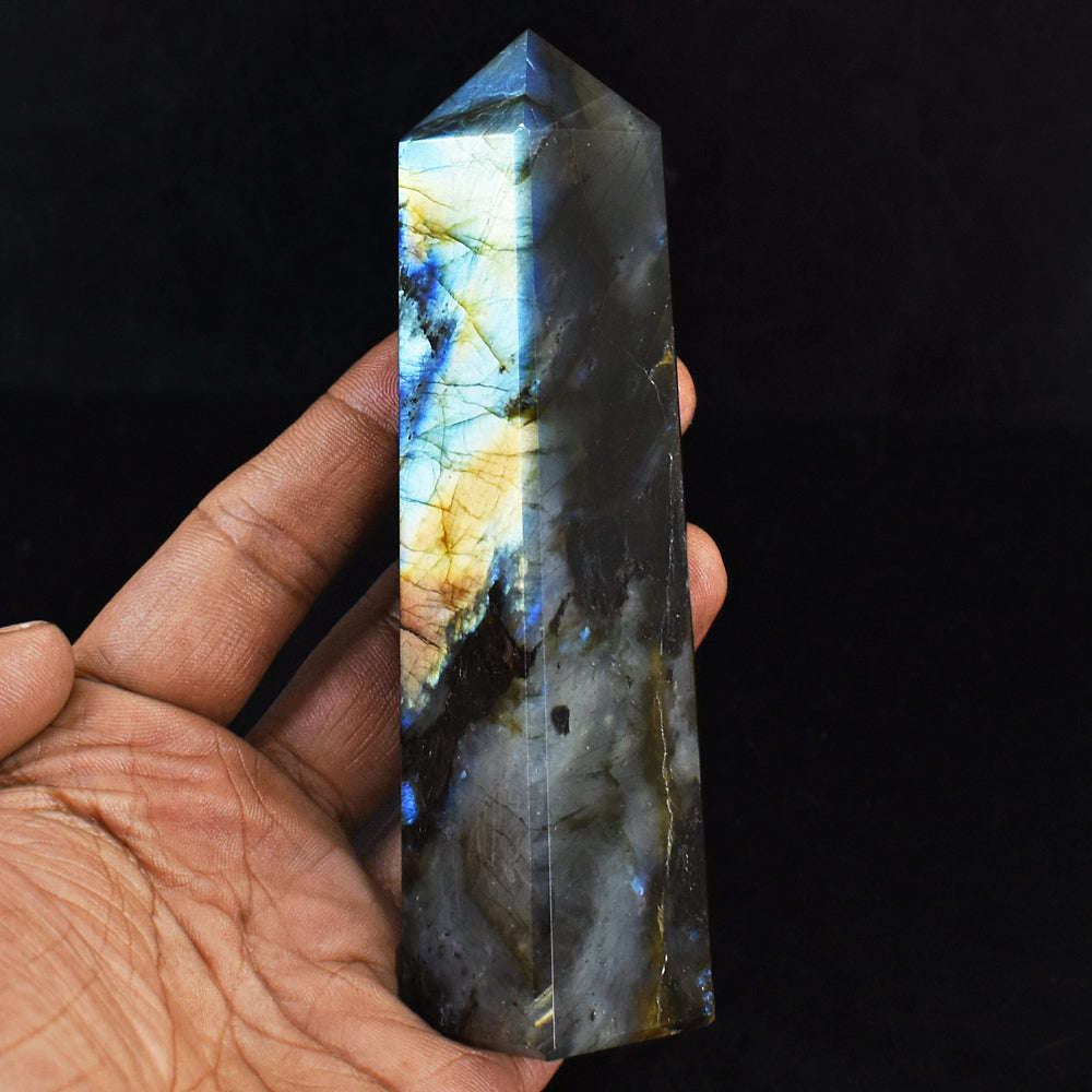 gemsmore:Natural Exclusive Amazing Flash Labradorite Carved Healing Crystal Tower