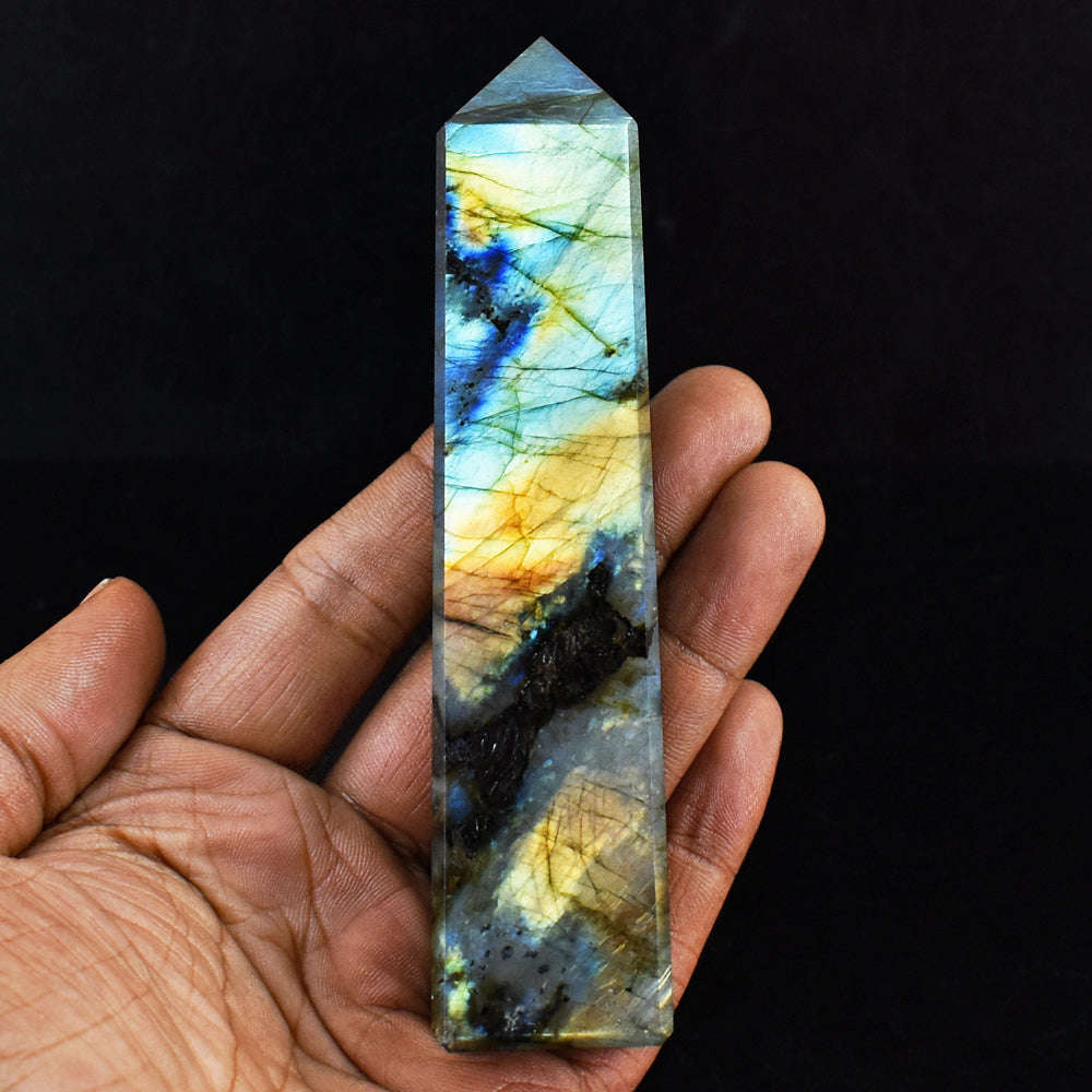 gemsmore:Natural Exclusive Amazing Flash Labradorite Carved Healing Crystal Tower