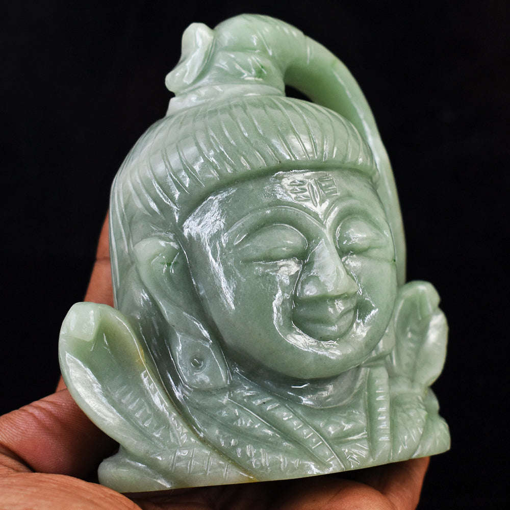 gemsmore:Natural Exclusive Aventurine Hand Carved Lord Shiva Head