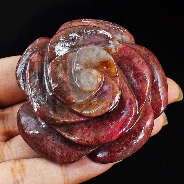 gemsmore:Natural Exclusive Hand Carved Pink Rhodonite Rose Gemstone