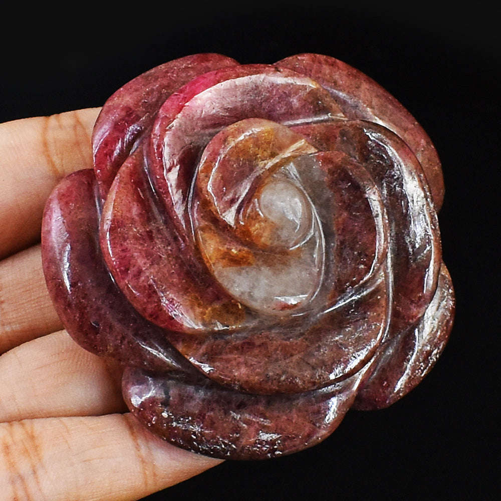 gemsmore:Natural Exclusive Hand Carved Pink Rhodonite Rose Gemstone