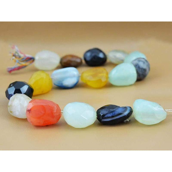 gemsmore:Natural Faceted Agate & Multicolor Onyx Beads Strand
