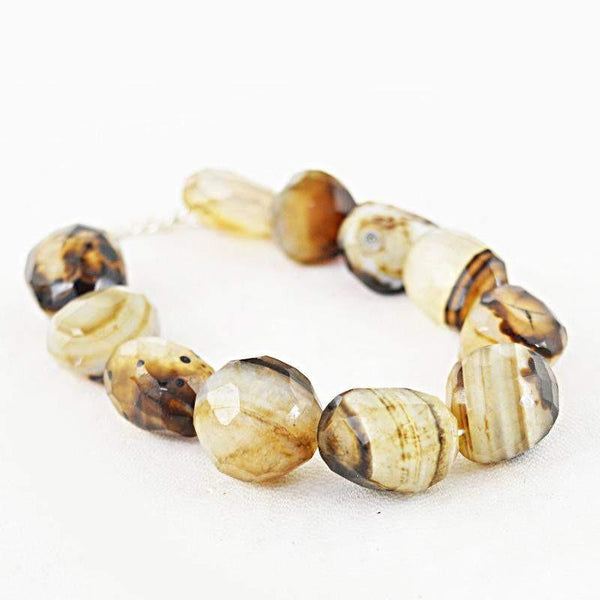 gemsmore:Natural Faceted Black Onyx Bracelet Untreated Beads