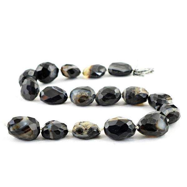 gemsmore:Natural Faceted Black Onyx Drilled Beads Strand