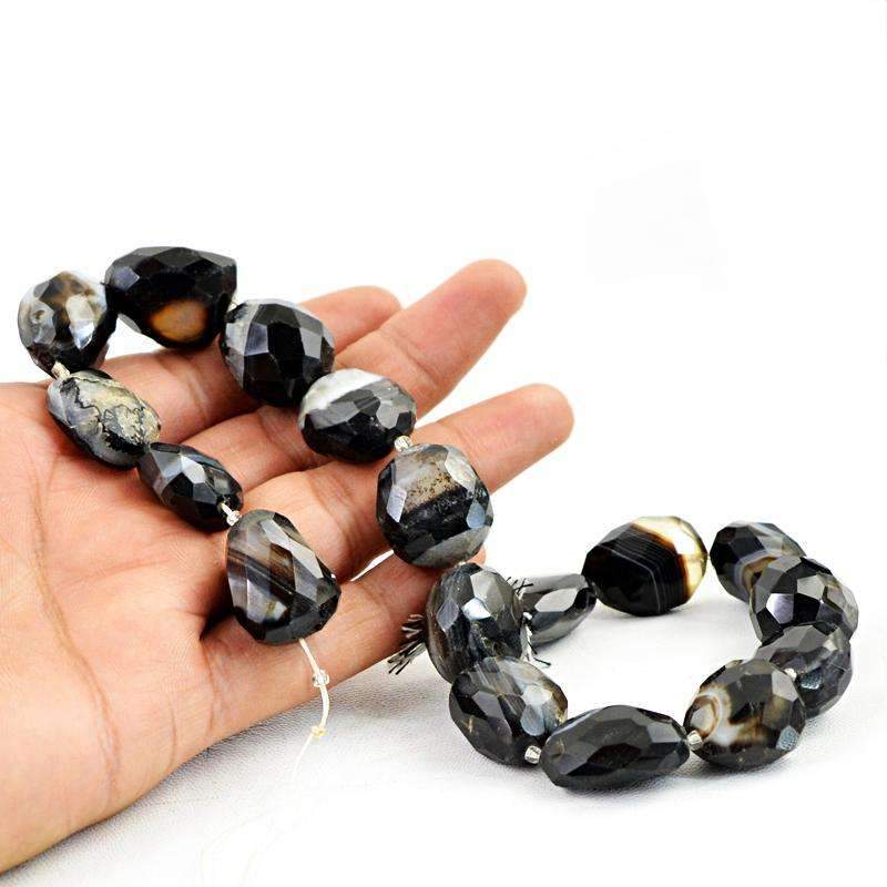 gemsmore:Natural Faceted Black Onyx Drilled Beads Strand