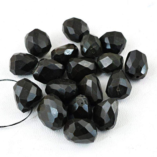 gemsmore:Natural Faceted Black Spinel Beads Lot - Drilled