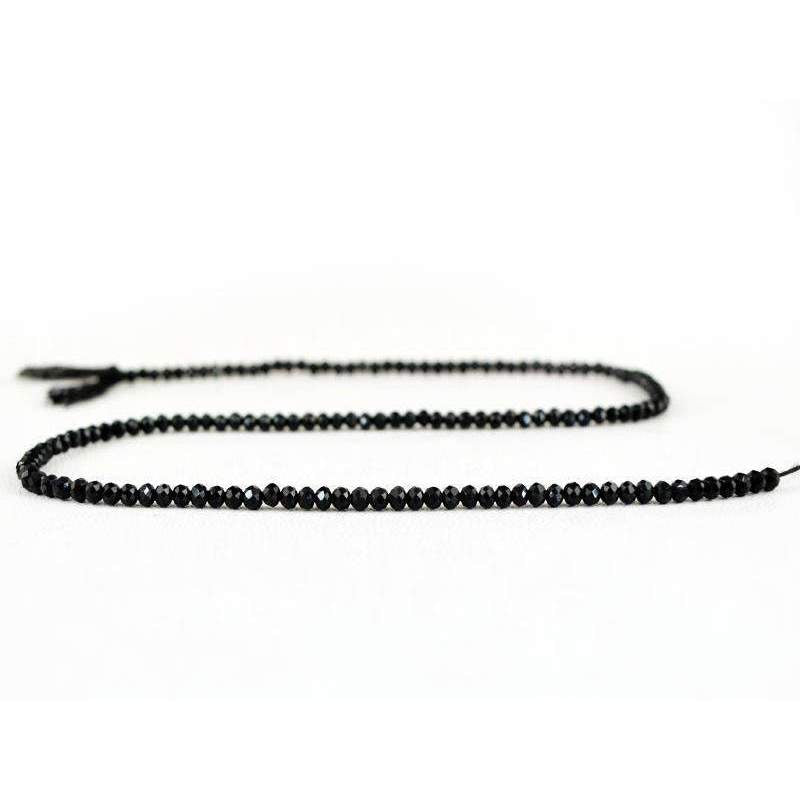 gemsmore:Natural Faceted Black Spinel Beads Strand Round Shape Drilled