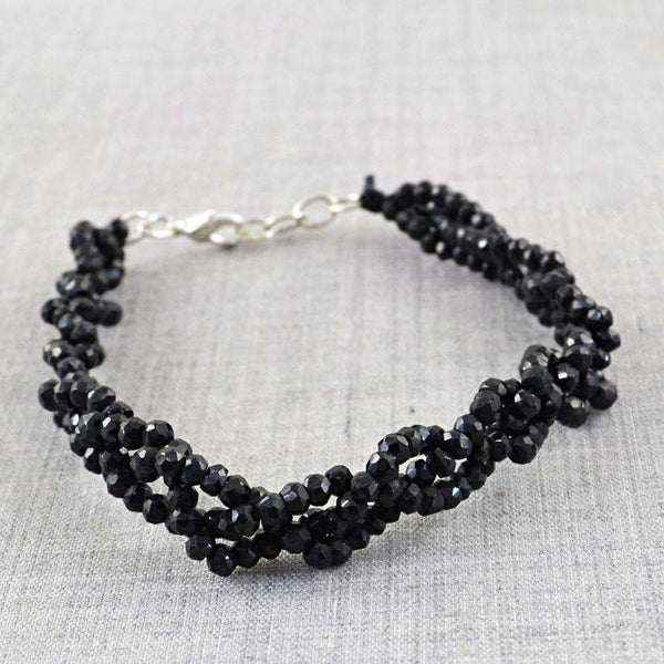 gemsmore:Natural Faceted Black Spinel Bracelet Round Shape Beads