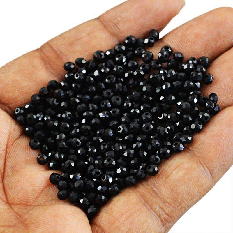 gemsmore:Natural Faceted Black Spinel Drilled Beads Lot - Round Shape