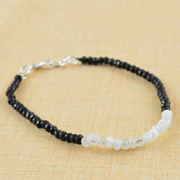 gemsmore:Natural Faceted Black Spinel & Moonstone Bracelet Round Shape Beads