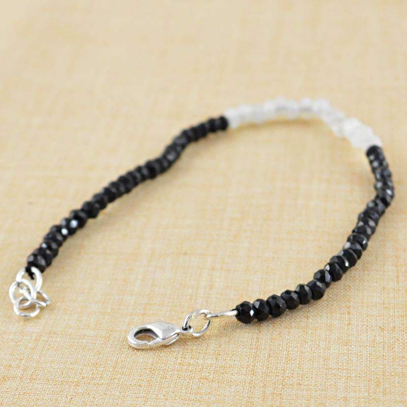 gemsmore:Natural Faceted Black Spinel & Moonstone Bracelet Round Shape Beads