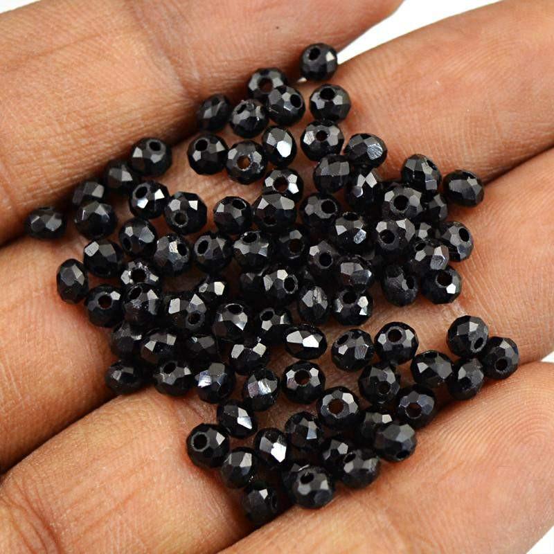 gemsmore:Natural Faceted Black Spinel Round  Beads Lot