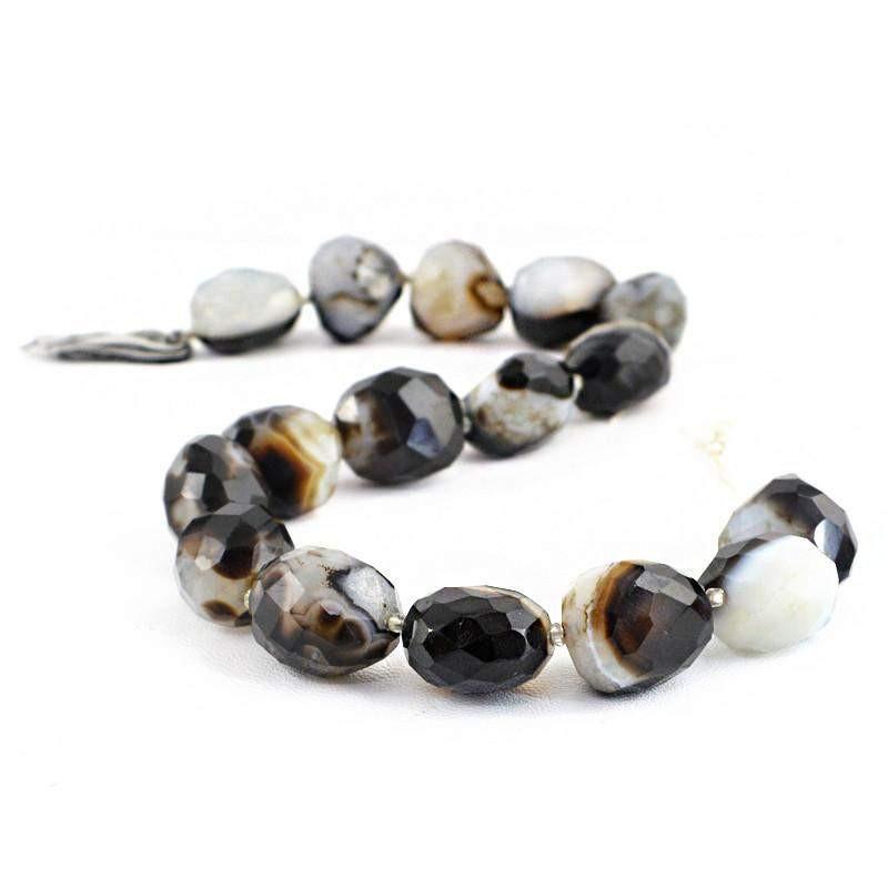 gemsmore:Natural Faceted Black & White Onyx Beads Strand