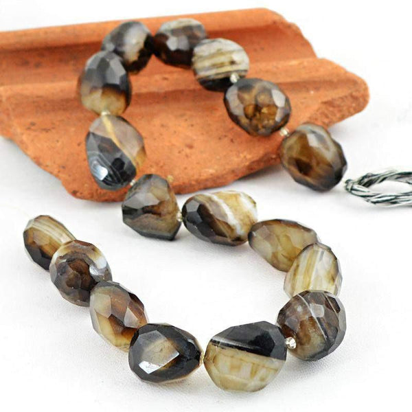 gemsmore:Natural Faceted Black & White Onyx Beads Strand