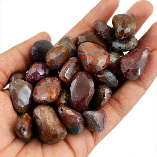 gemsmore:Natural Faceted Blood Green Jasper Drilled Beads Lot