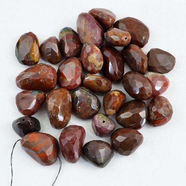 gemsmore:Natural Faceted Blood Green Jasper Drilled Beads Lot