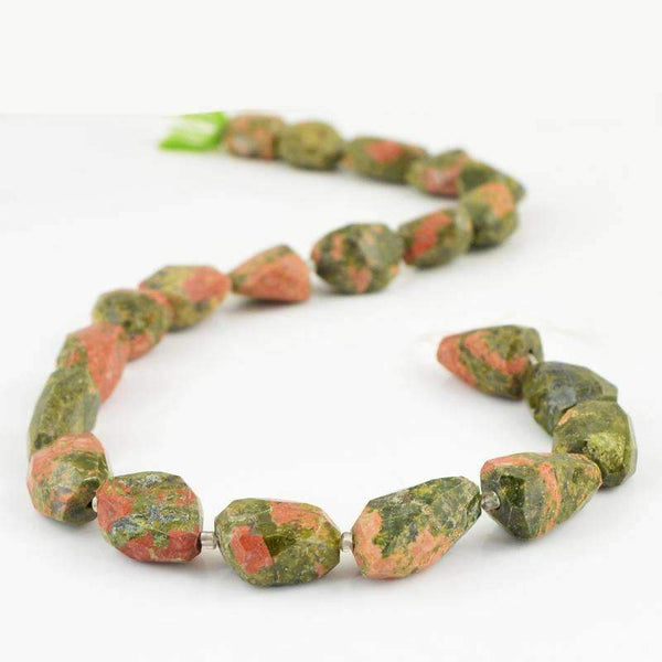 gemsmore:Natural Faceted Blood Green Unakite Strand Drilled Beads