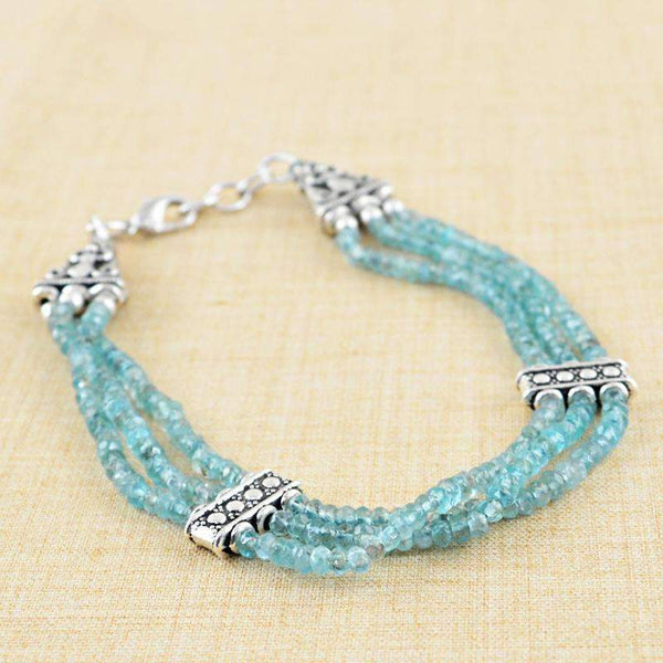 gemsmore:Natural Faceted Blue Apatite Bracelet Round Shape Beads