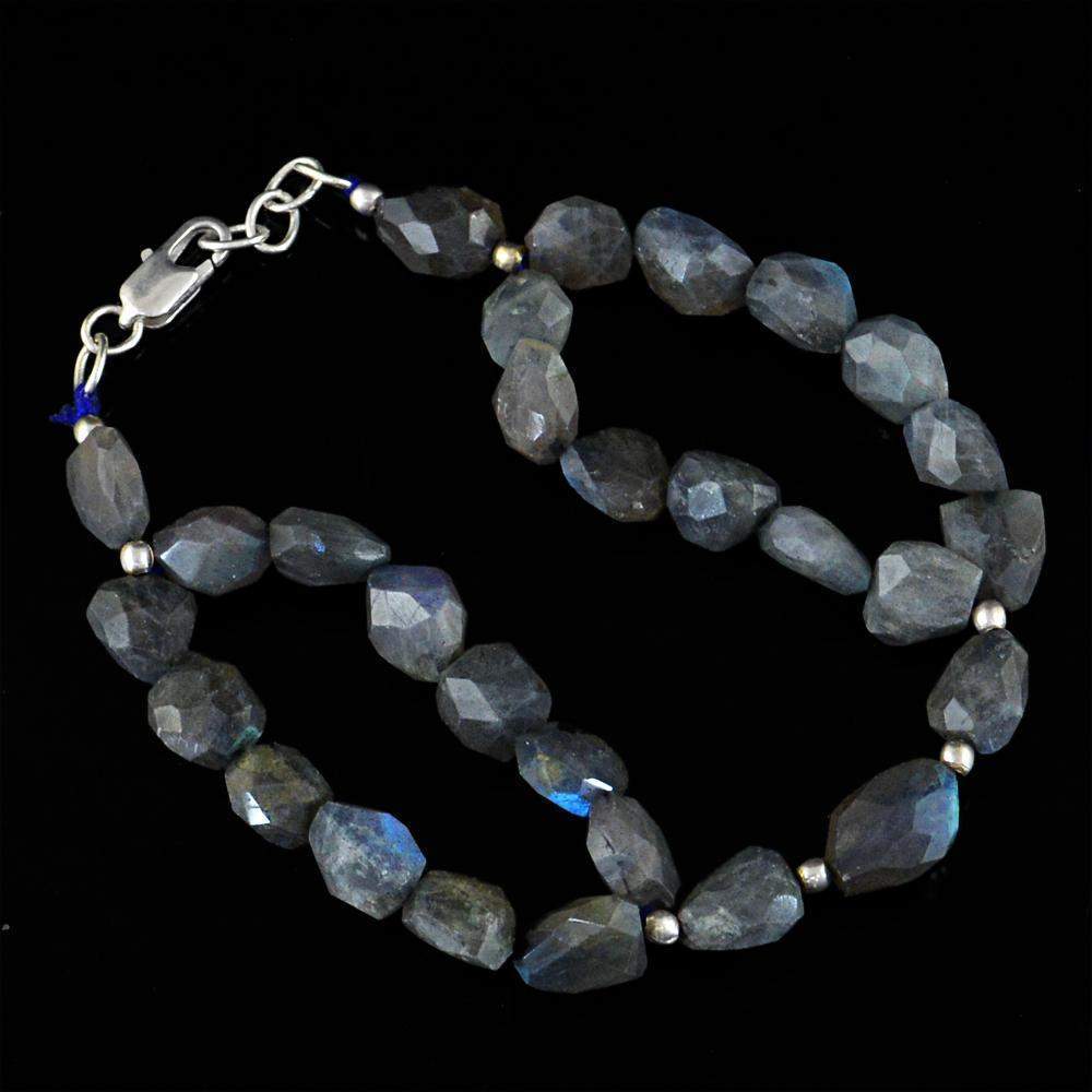 gemsmore:Natural Faceted Blue Flash Labradorite Bracelet Untreated Beads
