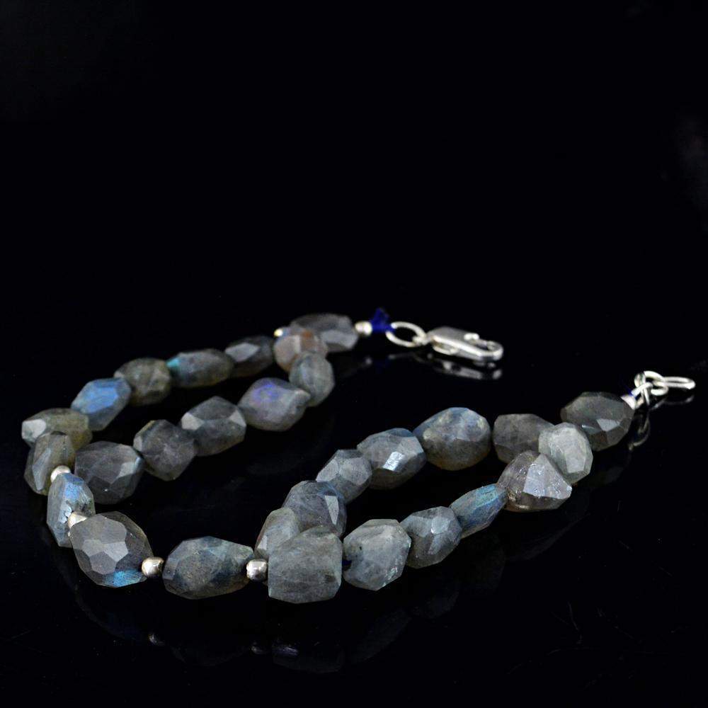 gemsmore:Natural Faceted Blue Flash Labradorite Bracelet Untreated Beads