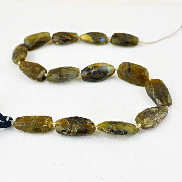 gemsmore:Natural Faceted Blue Flash Labradorite Drilled Beads Strand