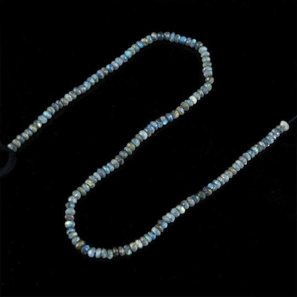 gemsmore:Natural Faceted Blue Flash Labradorite Drilled Beads Strand Round Shape