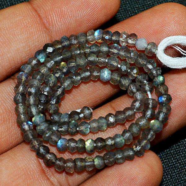 gemsmore:Natural Faceted Blue Flash Labradorite Drilled Beads Strand