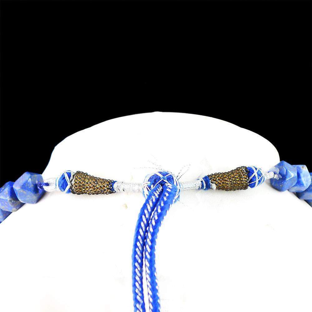 gemsmore:Natural Faceted Blue Lapis Lazuli Necklace Untreated Beads