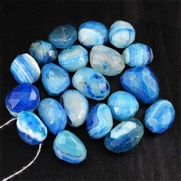 gemsmore:Natural Faceted Blue Onyx Beads Lot - Drilled