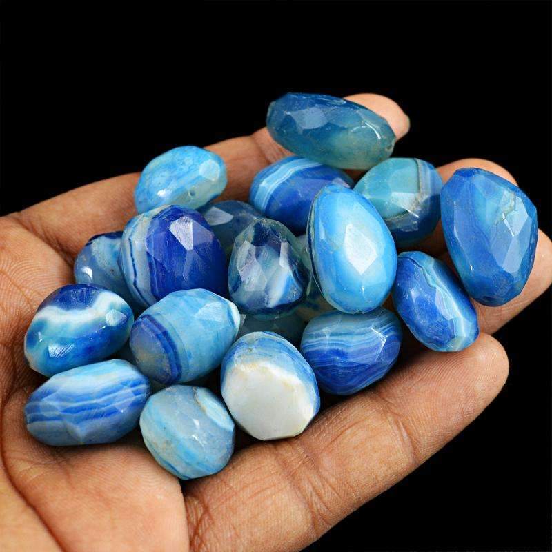 gemsmore:Natural Faceted Blue Onyx Beads Lot - Drilled