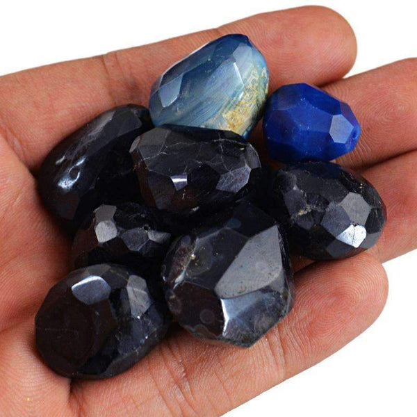 gemsmore:Natural Faceted Blue Onyx & Blue Tanzanite Drilled Beads Lot