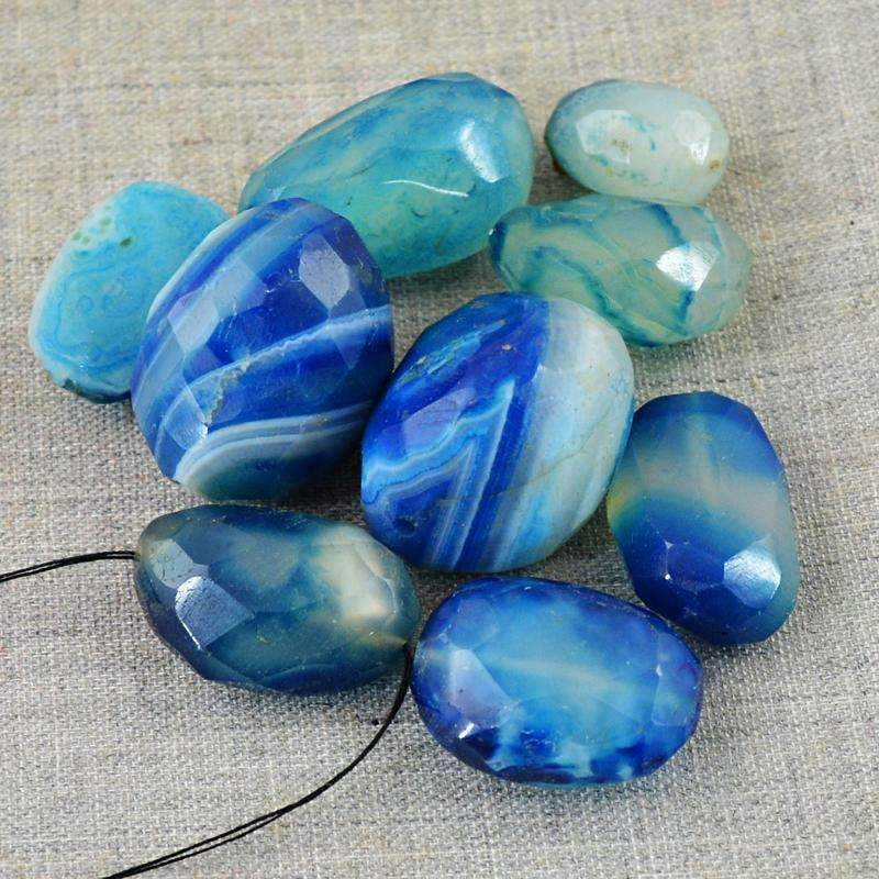 gemsmore:Natural Faceted Blue Onyx Drilled Beads Lot